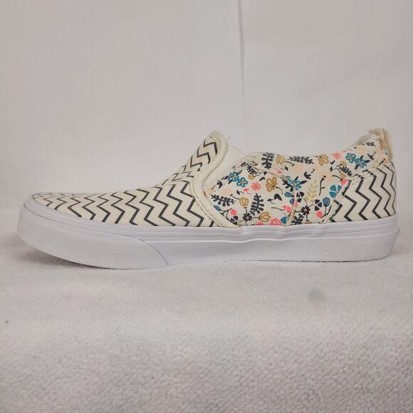 Vans Asher white and black chevron floral slip on canvas sneakers size 4 Boho - Picture 2 of 9